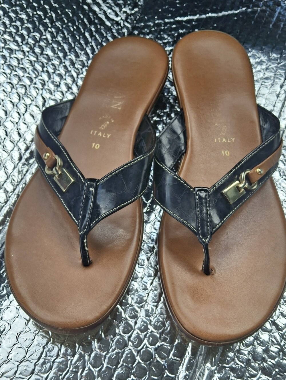 Black & Tan Women's Thong Sandals - Made in Italy